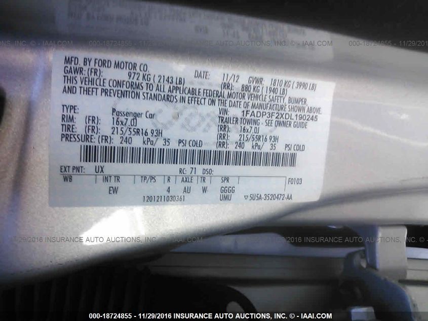 2013 FORD FOCUS SE 1FADP3F2XDL190245