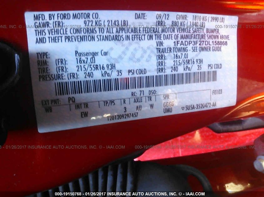 2013 FORD FOCUS SE 1FADP3F27DL158868