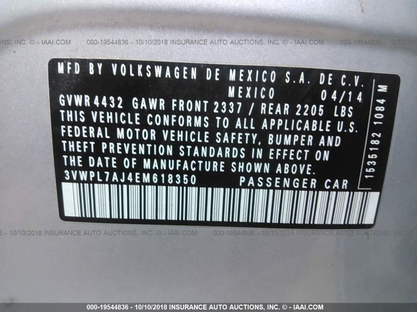 2014 VOLKSWAGEN JETTA TDI 3VWPL7AJ4EM618350