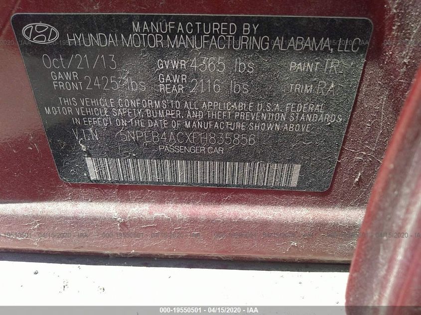 2014 HYUNDAI SONATA GLS 5NPEB4ACXEH835856