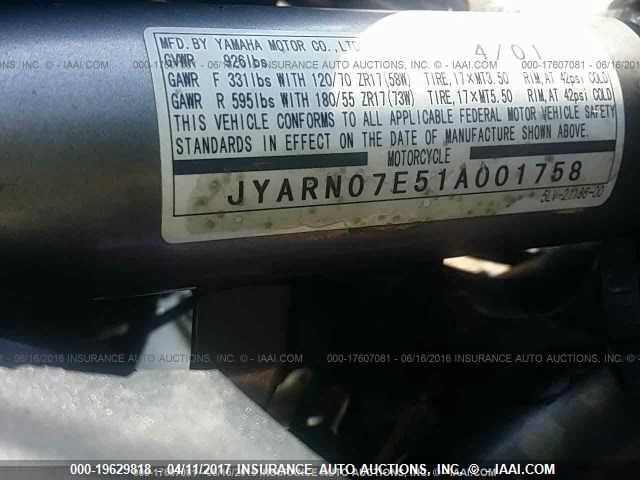2001 YAMAHA FZS10 JYARN07E51A001758