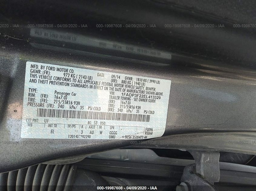 2014 FORD FOCUS SE 1FADP3F22EL413329