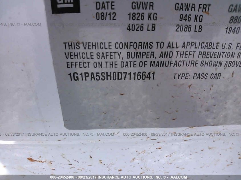 2013 CHEVROLET CRUZE LS 1G1PA5SH0D7116641
