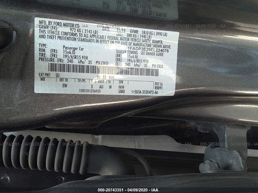 2014 FORD FOCUS S 1FADP3E29EL224078