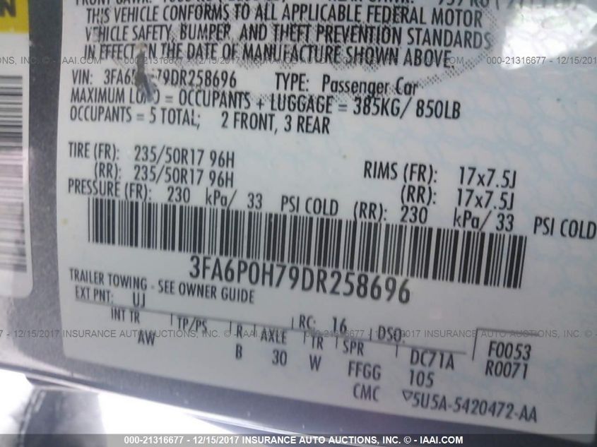 2013 FORD FUSION SE 3FA6P0H79DR258696