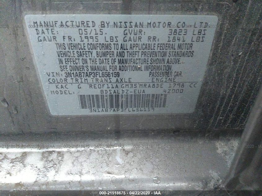 2015 NISSAN SENTRA S/SV/SR/SL 3N1AB7AP3FL656159