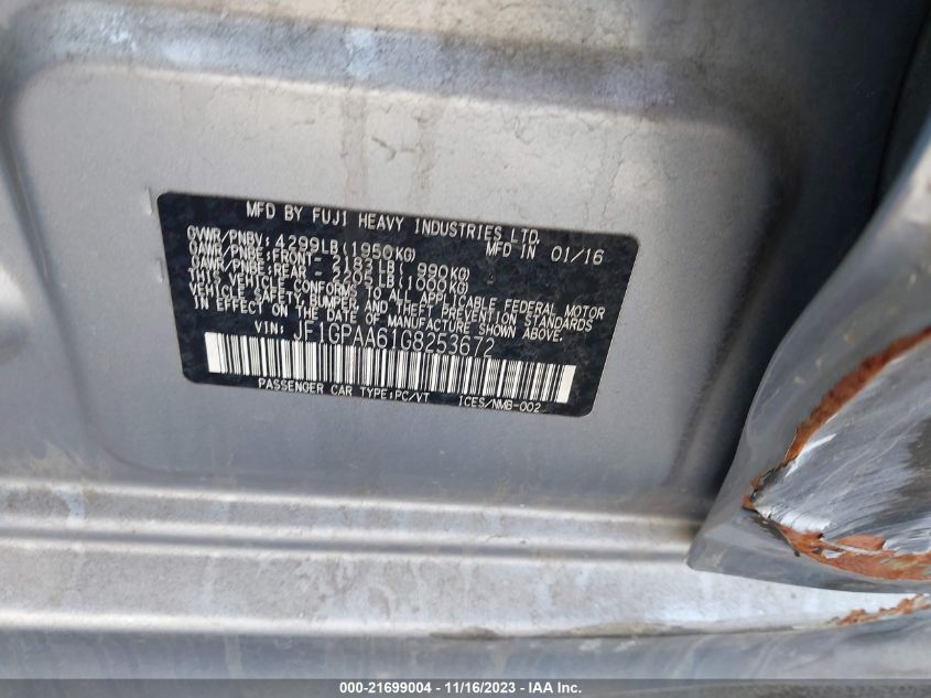 2016 SUBARU IMPREZA WAGON 2.0I JF1GPAA61G8253672
