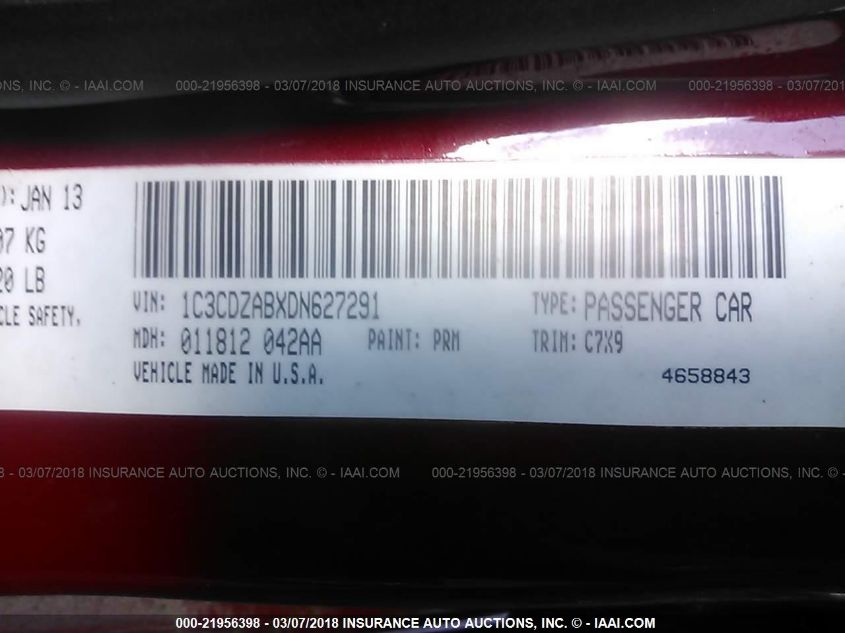 2013 DODGE AVENGER SE 1C3CDZABXDN627291