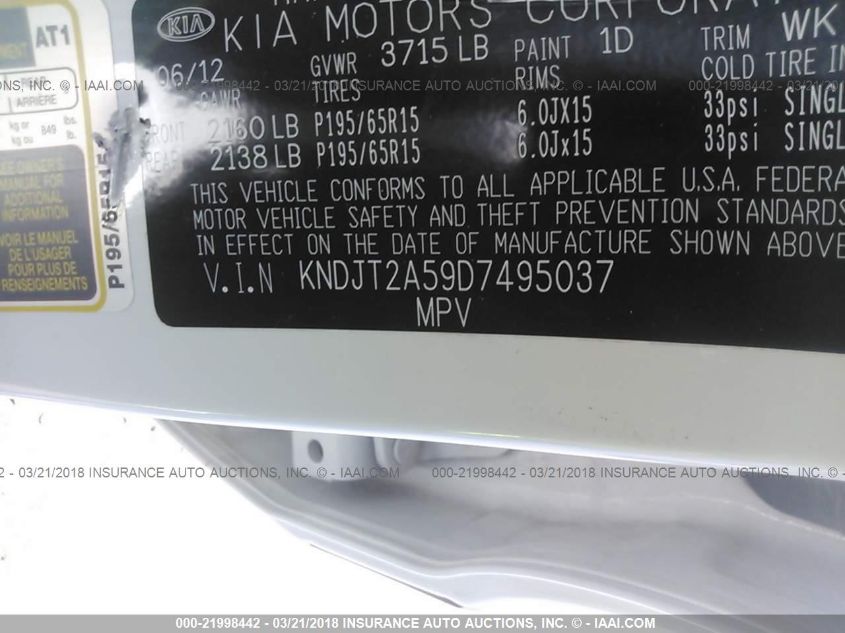 2013 KIA SOUL BASE KNDJT2A59D7495037