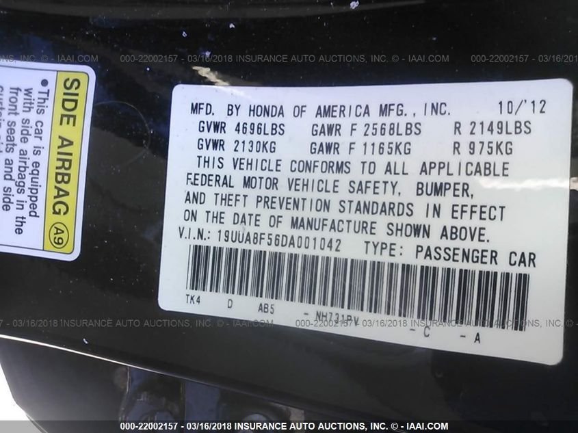 2013 ACURA TL TECH 19UUA8F56DA001042