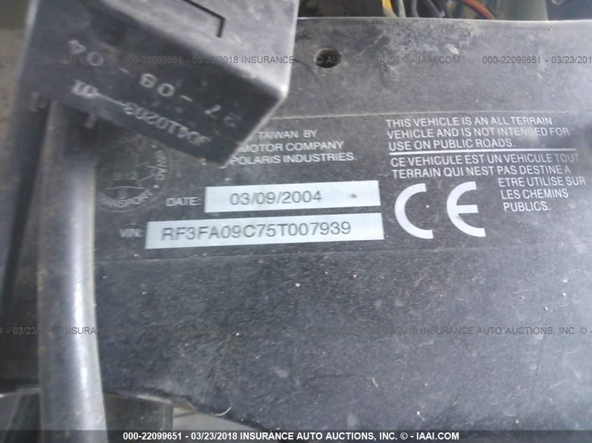 2005 POLARIS SPORTSMAN 90 RF3FA09C75T007939