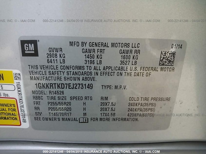 2014 GMC ACADIA DENALI 1GKKRTKD7EJ273149