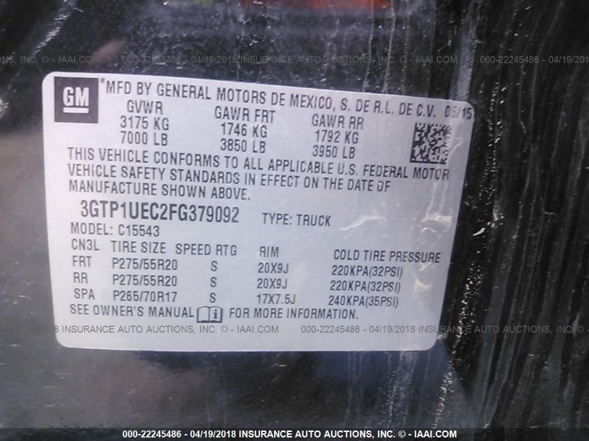 2015 GMC SIERRA 1500 SLE 3GTP1UEC2FG379092