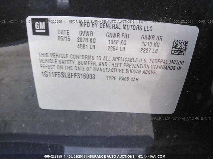 2015 CHEVROLET MALIBU LTZ 1G11F5SL8FF316803
