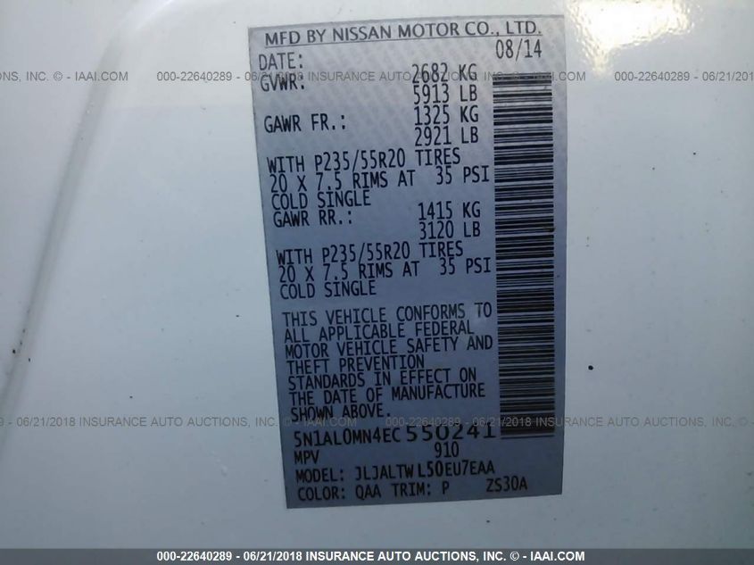 2014 INFINITI QX60 5N1AL0MN4EC550241