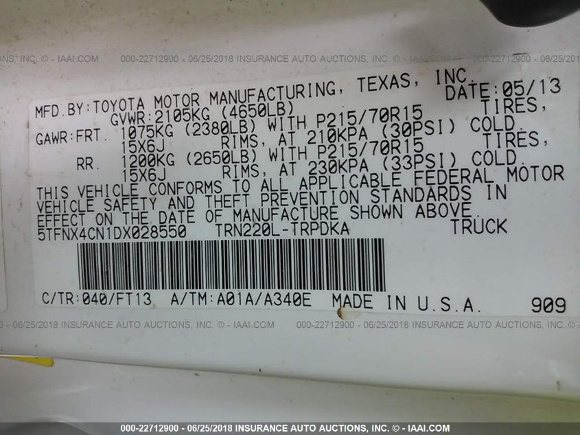 2013 TOYOTA TACOMA 5TFNX4CN1DX028550