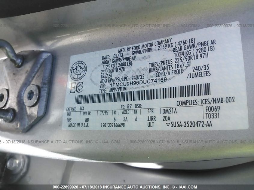 2013 FORD ESCAPE SEL 1FMCU0H96DUC74169
