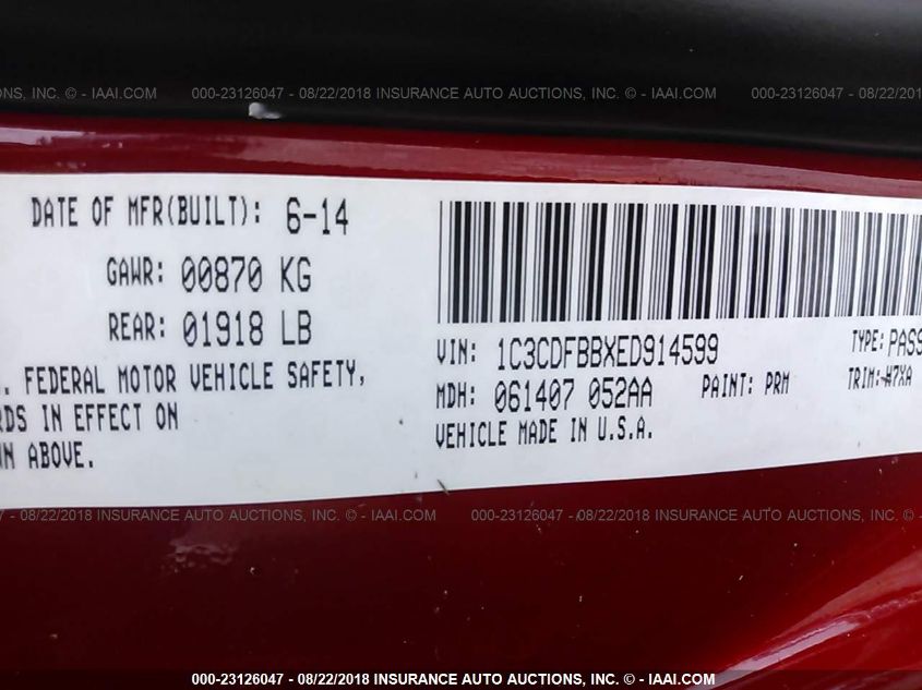 2014 DODGE DART SXT 1C3CDFBBXED914599