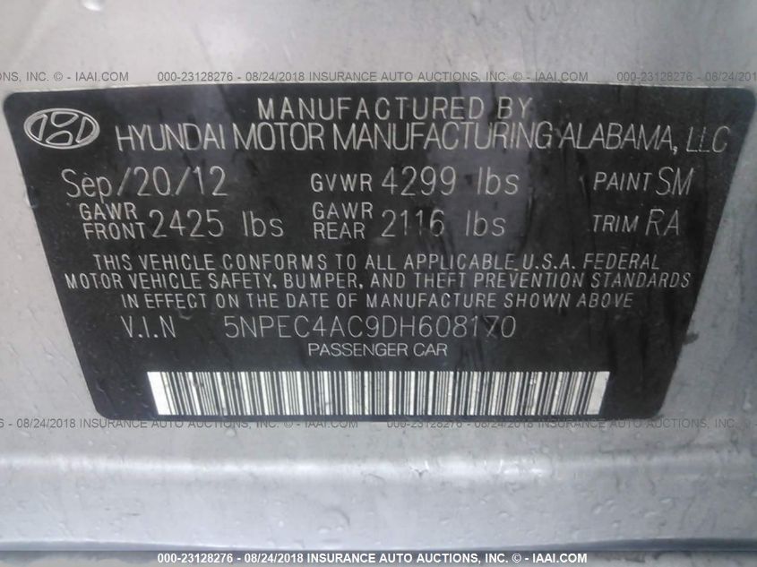 2013 HYUNDAI SONATA LIMITED 5NPEC4AC9DH608170