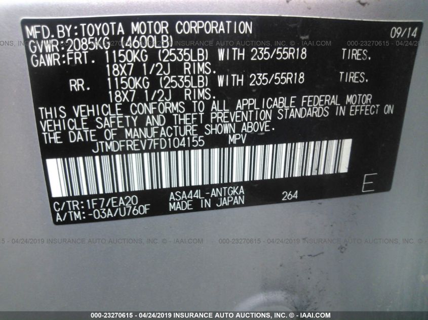 2015 TOYOTA RAV4 LIMITED JTMDFREV7FD104155