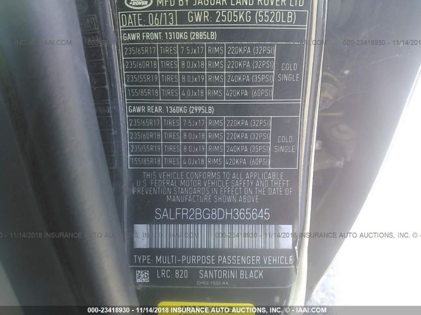 2013 LAND ROVER LR2 HSE SALFR2BG8DH365645