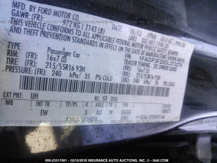 2013 FORD FOCUS SE 1FADP3F20DL373279