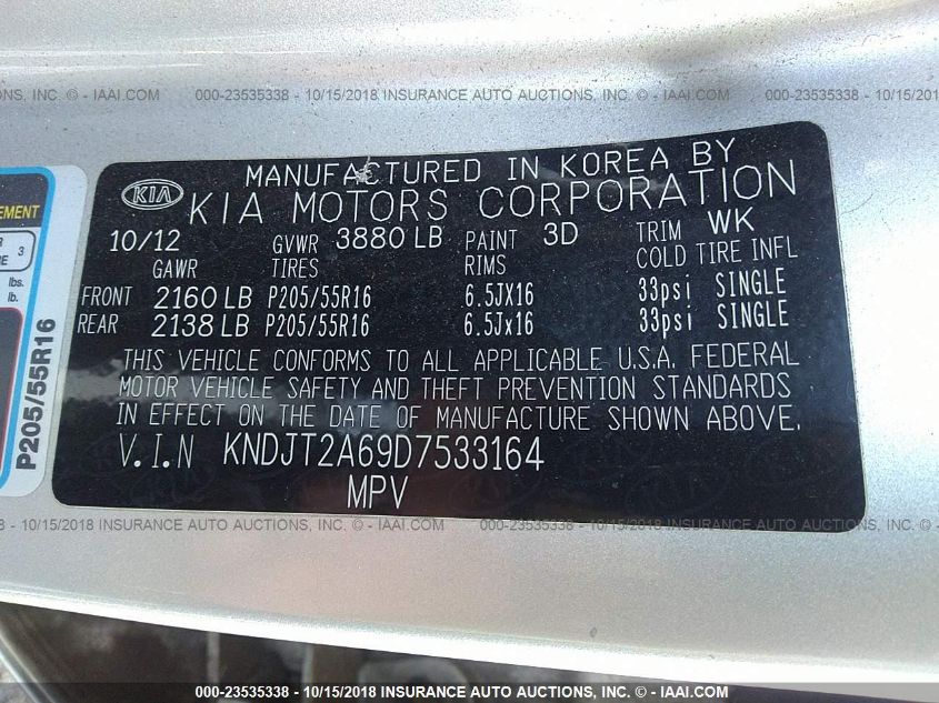 2013 KIA SOUL + KNDJT2A69D7533164
