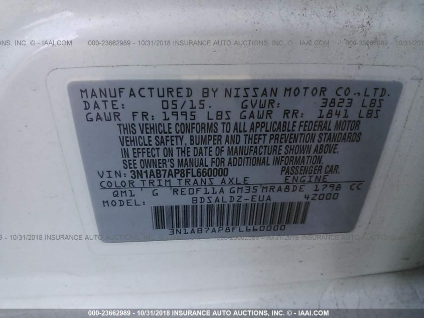 2015 NISSAN SENTRA S/SV/SR/SL 3N1AB7AP8FL660000