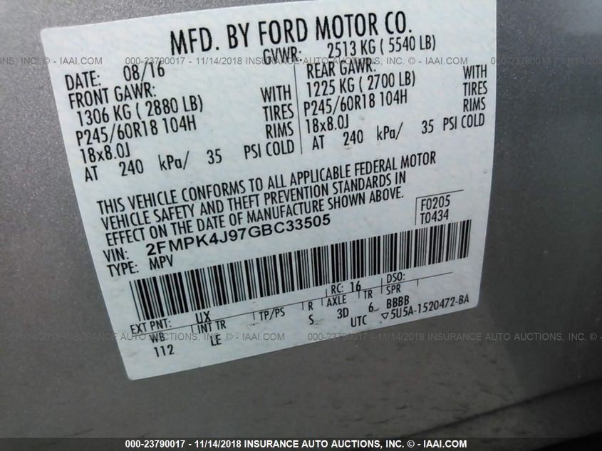 2016 FORD EDGE SEL 2FMPK4J97GBC33505