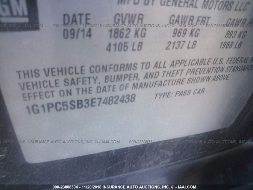 2014 CHEVROLET CRUZE 1LT 1G1PC5SB3E7482438