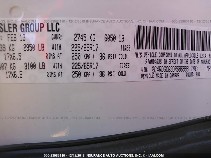 2013 DODGE GRAND CARAVAN SXT 2C4RDGCG9DR686998