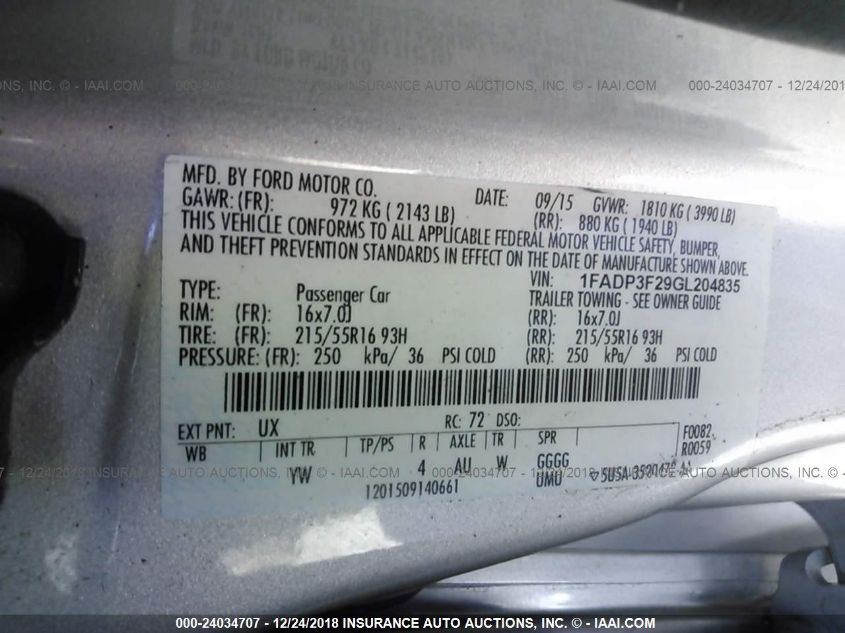 2016 FORD FOCUS SE 1FADP3F29GL204835