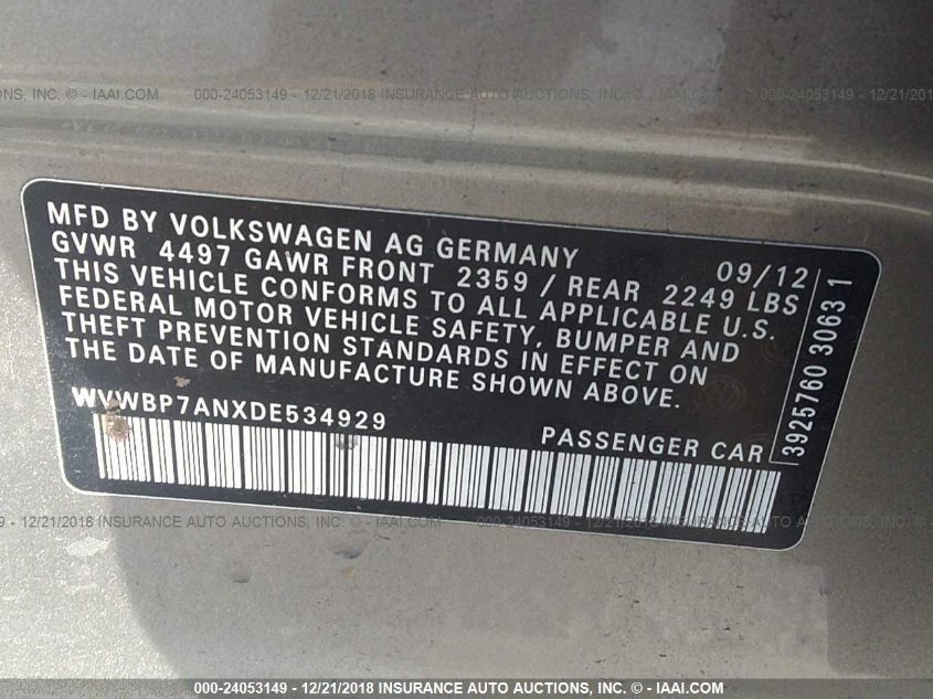 2013 VOLKSWAGEN CC SPORT WVWBP7ANXDE534929