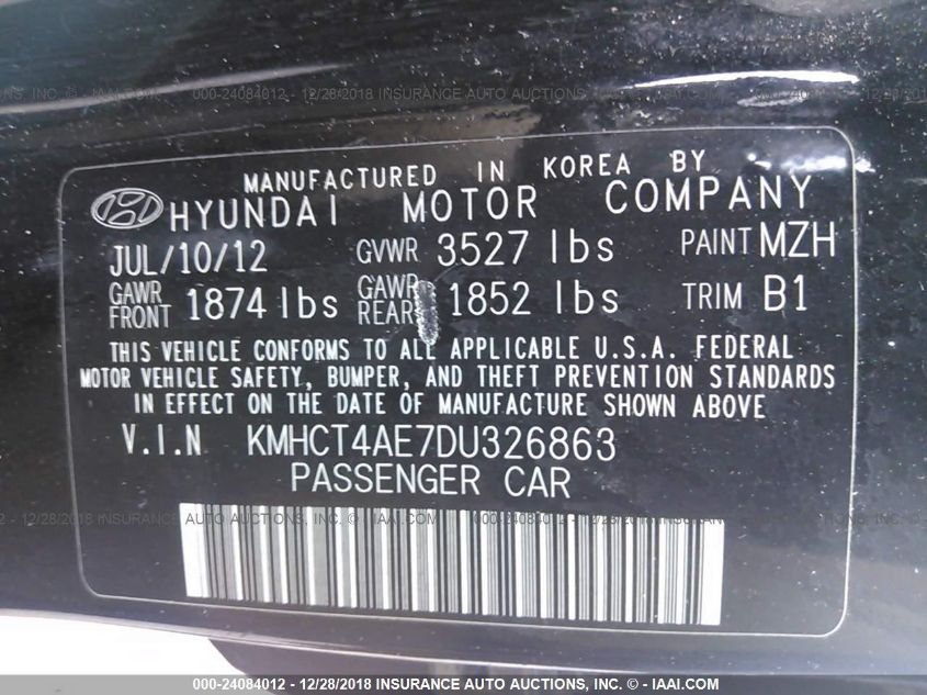 2013 HYUNDAI ACCENT GLS KMHCT4AE7DU326863