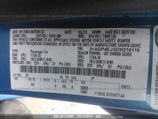 2013 FORD FIESTA SE 3FADP4EJ3DM216116