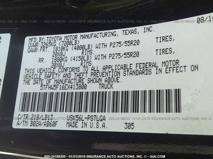 2014 TOYOTA TUNDRA LIMITED 5.7L V8 5TFHW5F16EX413800