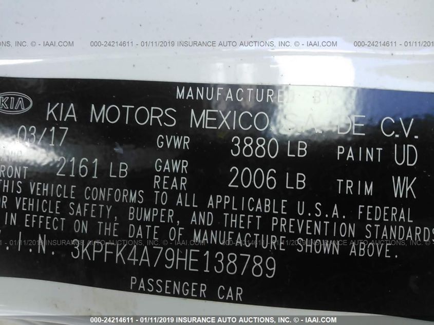 2017 KIA FORTE LX 3KPFK4A79HE138789