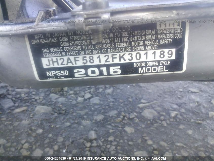 2015 HONDA NPS50 JH2AF5812FK301189