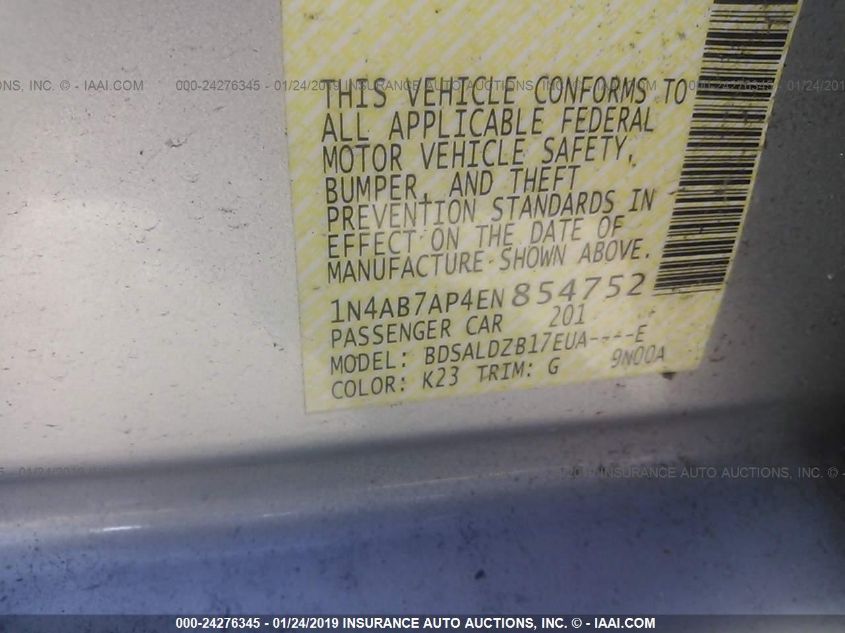 2014 NISSAN SENTRA S/SV/SR/SL 1N4AB7AP4EN854752