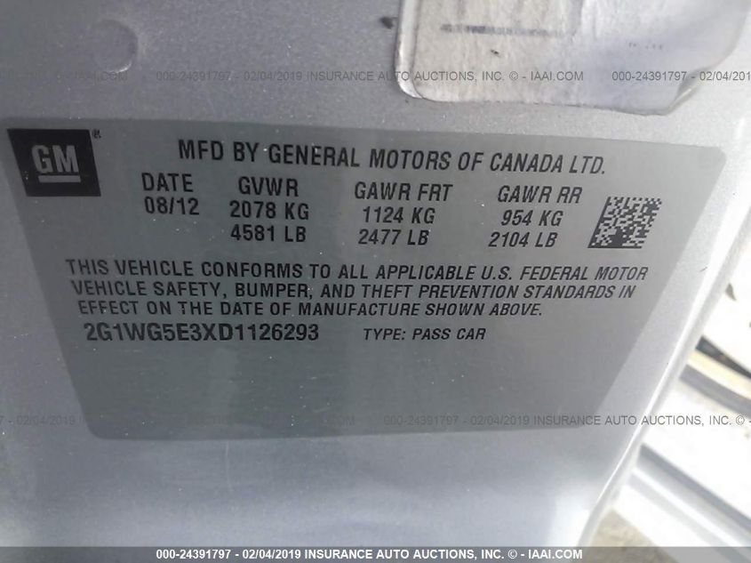 2013 CHEVROLET IMPALA LT 2G1WG5E3XD1126293