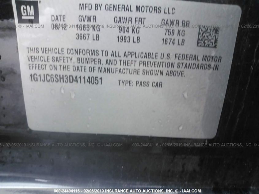 2013 CHEVROLET SONIC LT 1G1JC6SH3D4114051