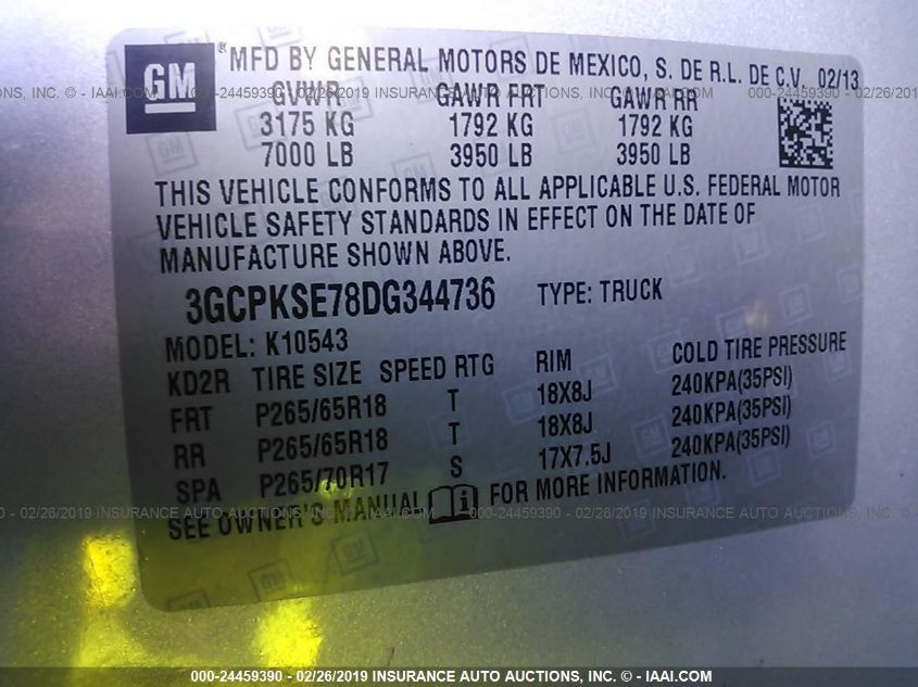 2013 CHEVROLET SILVERADO 1500 K1500 LT 3GCPKSE78DG344736