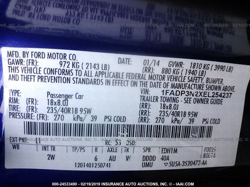 2014 FORD FOCUS TITANIUM 1FADP3N2XEL254237