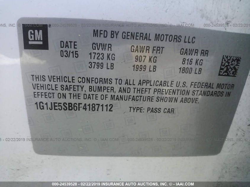 2015 CHEVROLET SONIC LTZ 1G1JE5SB6F4187112