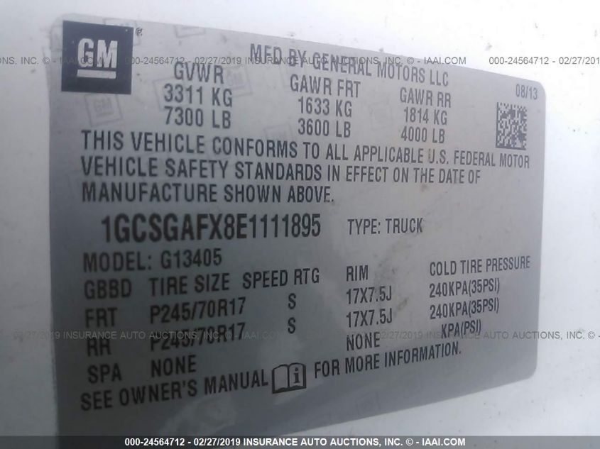 2014 CHEVROLET EXPRESS CARGO VAN 1GCSGAFX8E1111895