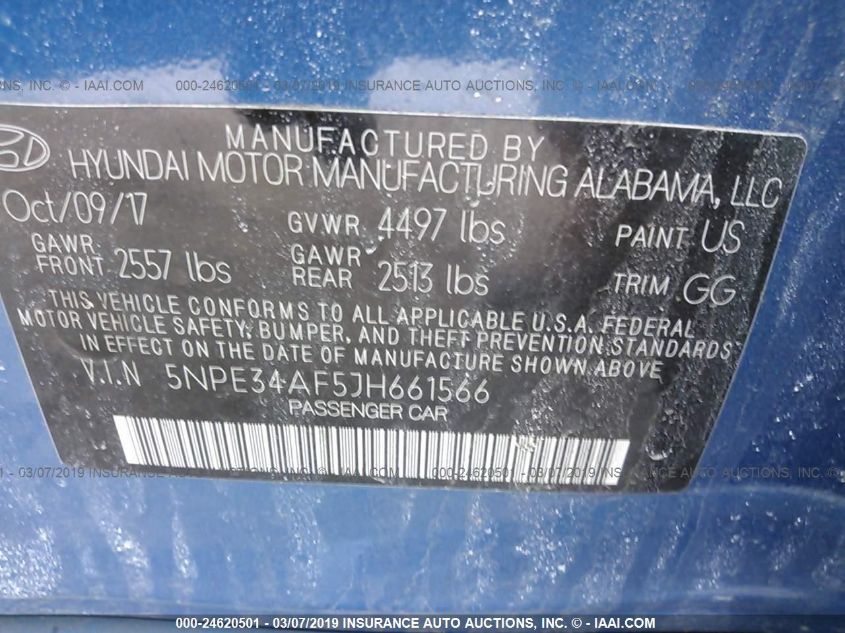 2018 HYUNDAI SONATA SEL 5NPE34AF5JH661566