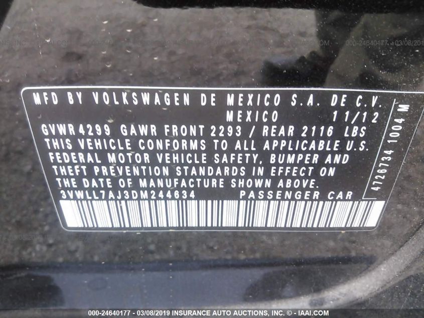 2013 VOLKSWAGEN JETTA 2.0L TDI 3VWLL7AJ3DM244634