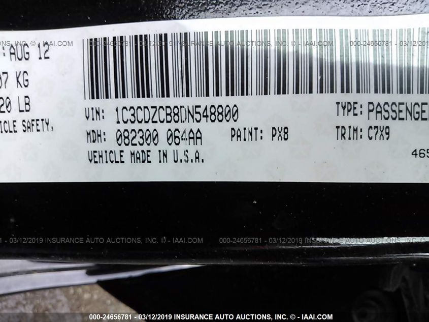 2013 DODGE AVENGER SXT 1C3CDZCB8DN548800