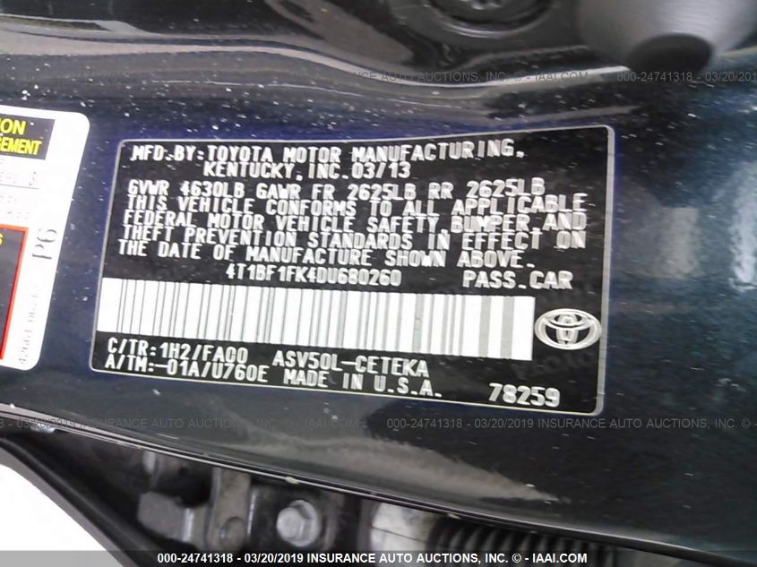 2013 TOYOTA CAMRY L/SE/LE/XLE 4T1BF1FK4DU680260