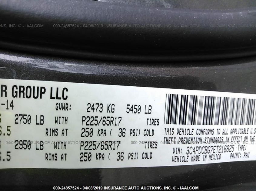 2014 DODGE JOURNEY SXT 3C4PDCBG7ET216825